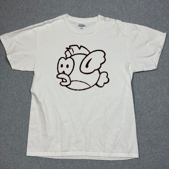 Port and Company Other - Port and Company Mens Large White Graphic T-Shirt Maroon Flappy Bird